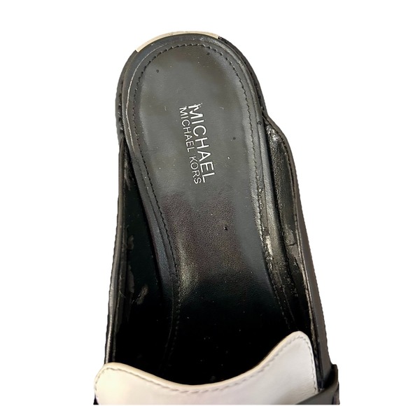Michael Kors Annette Leather Mules TwoTone Black & White Heart EUC 7M Boho Fairy - Picture 3 of 8